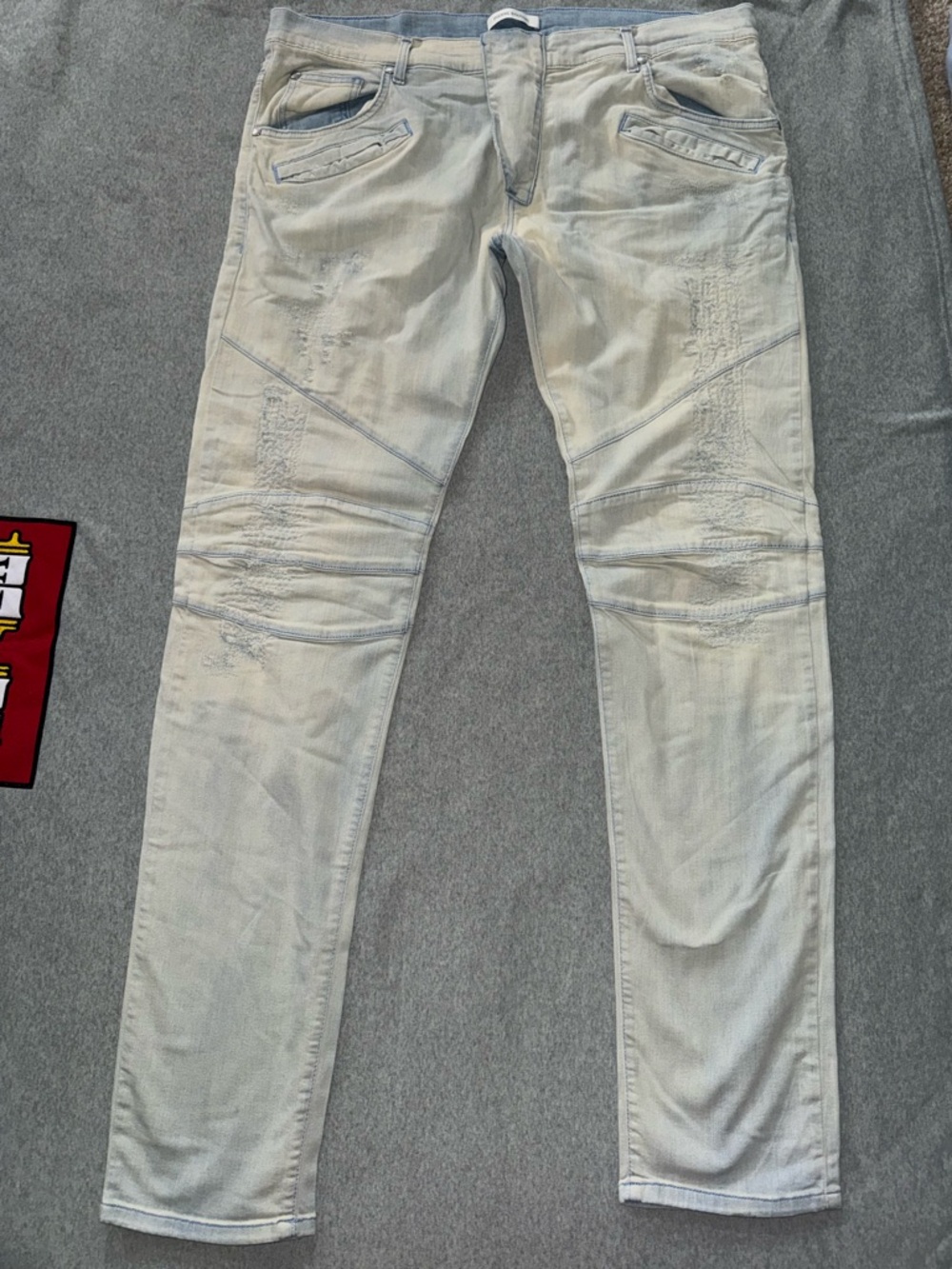 Pierre Balmain Men’s Moto Jean Denim Light Wash Sz 40‎